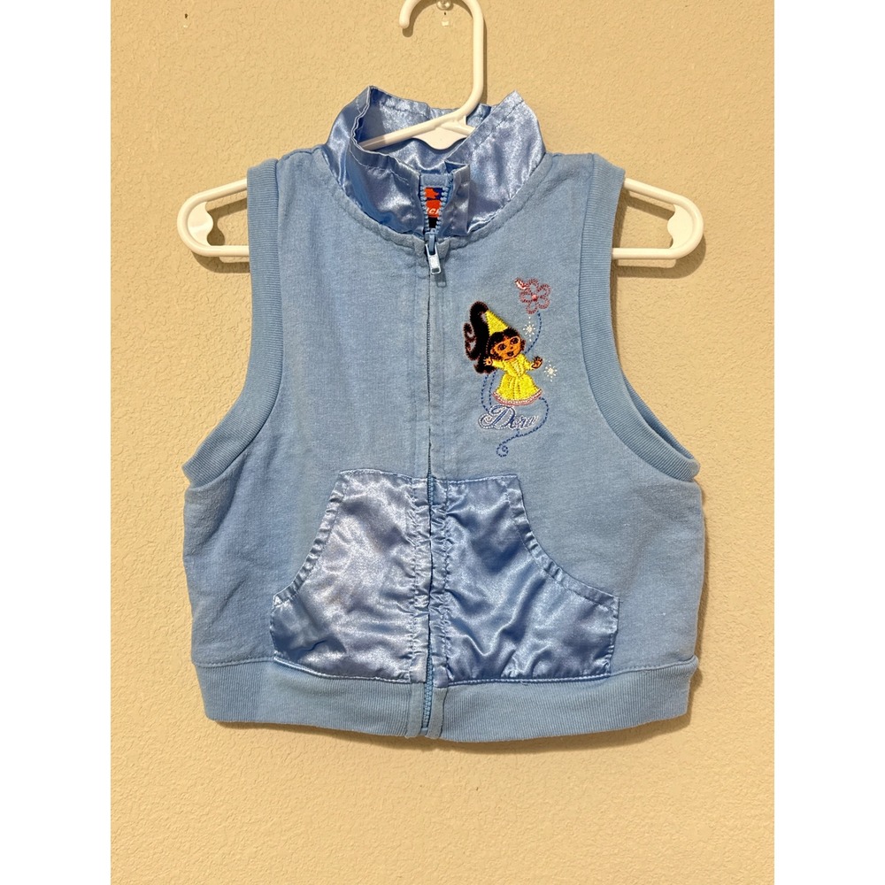 VTG 2004 Dora the Explorer Blue Vest Baby Girl 18 Months Princess Satin Y2K